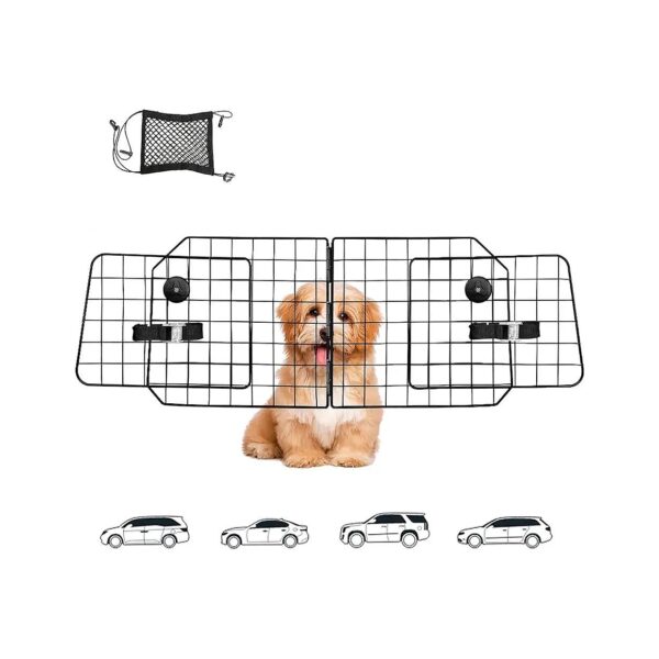 Heavy Duty Adjustable Car Dog Barrier with Front Seat Mesh Pet Net Organizer for SUVs