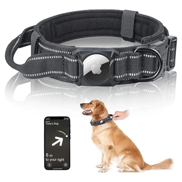 Heavy Duty Airtag Dog Collar with Built-In AirTag Holder for Medium Large Dogs