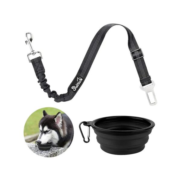 Heavy Duty Car Seatbelt for Pets with Collapsible Bowl and Adjustable Straps