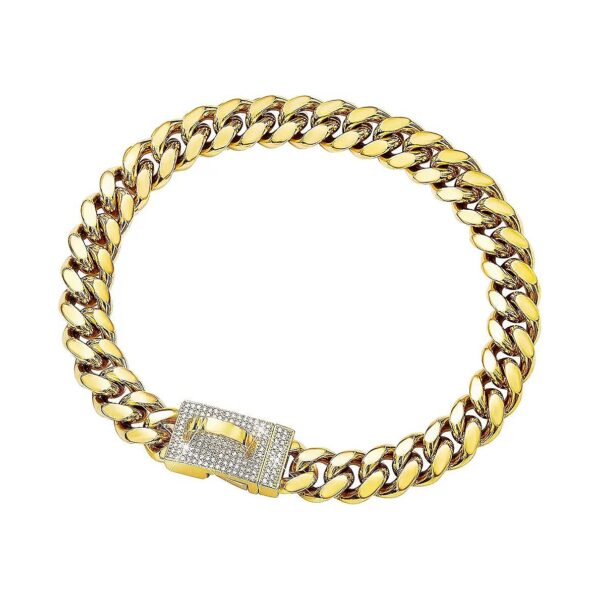 Heavy Duty Chew Proof Cuban Link Chain Collar with Gold Plating and Secure Snap Buckle