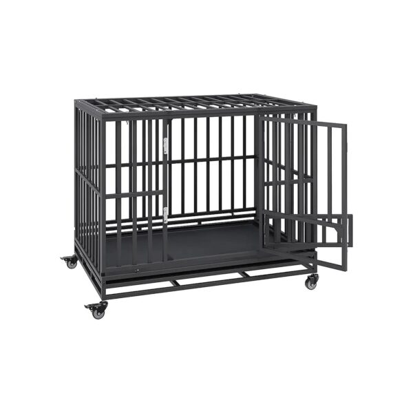 Heavy Duty Dog Crate with 3-Door Access and Lockable Wheels for Medium to Large Dogs