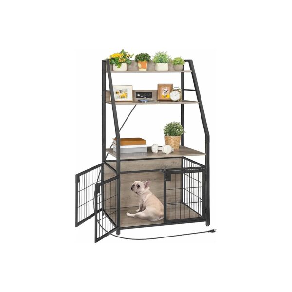 Heavy Duty Dog Crate with Three Doors Storage Shelves and Power Outlet for Pet Supplies