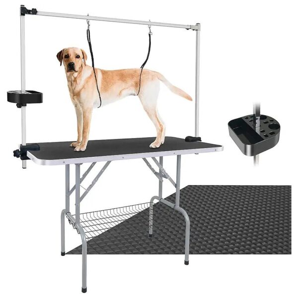 Heavy Duty Foldable Pet Grooming Table with Mesh Tray and Tool Holder