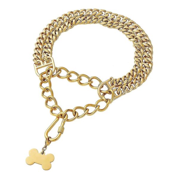 Heavy Duty Gold Metal Chain Collar with Buckle for Strong Chew-Prone Dogs