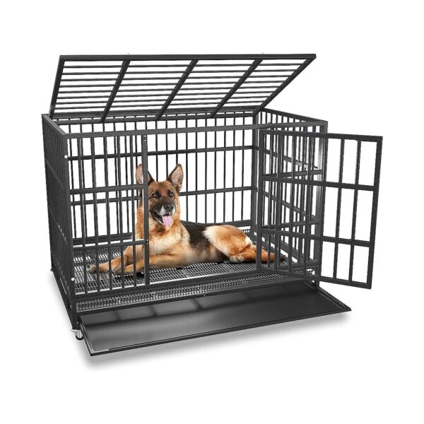 Heavy Duty Large Dog Kennel with Double Doors and Swivel Caster Wheels