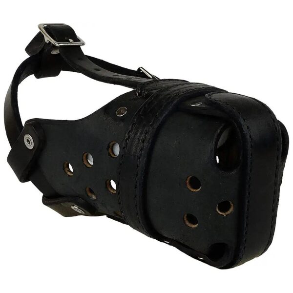 Heavy Duty Leather Agitation Muzzle for Medium Police Dogs with Black Finish