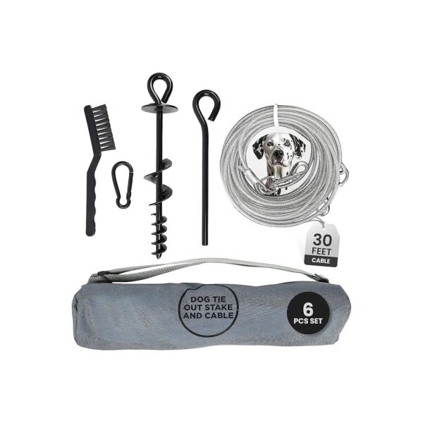 Heavy Duty Metal Dog Leash Cable and Stake Set for Large Dogs