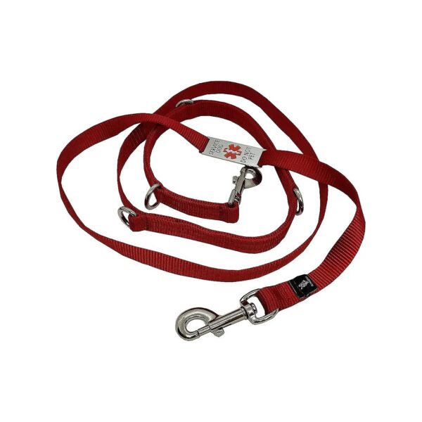 Heavy Duty Nylon Hands Free Dog Leash with Engraved Chrome ID Tag - Red