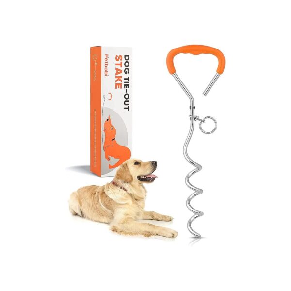 Heavy Duty Orange Dog Anchor Stake for Small to Large Dogs Up to 120lbs