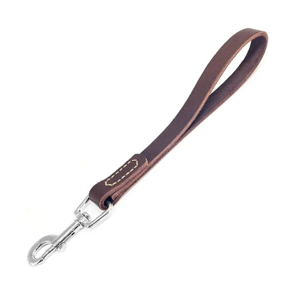 Heavy Duty Short Dog Leash with Leather Handle and Metal Hook for Large Dogs