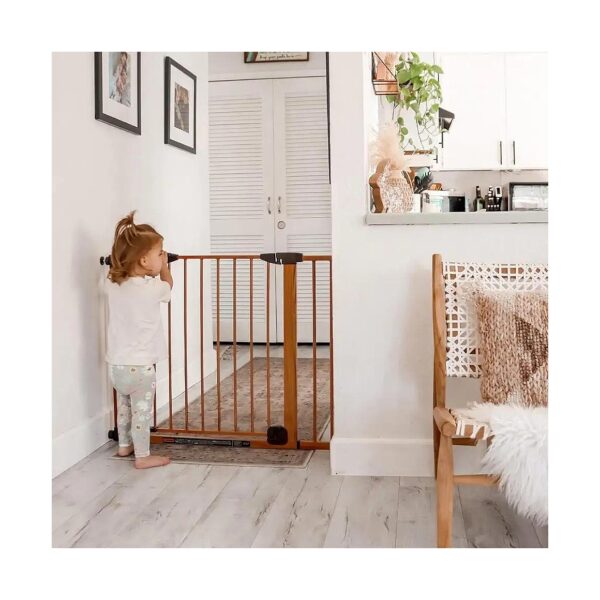 Heavy Duty Steel Baby Gate with Wide Door and Hold-Open Feature for Convenience