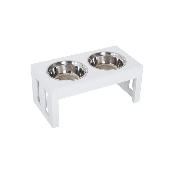 Heavy Duty White Elevated Dog Food Station with MDF and Stainless Steel Materials