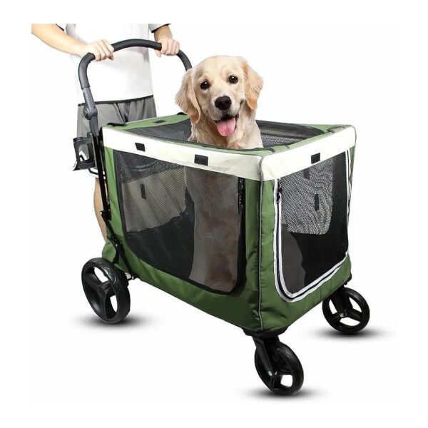 Heavy-Duty Dog Stroller with Steel Frame and Large Capacity for Medium Large Dogs