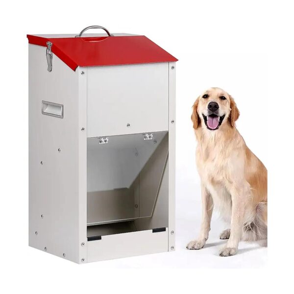 Heavy-Duty Galvanized Dog Feeder with Transparent Gravity Door for Large Breed Dogs