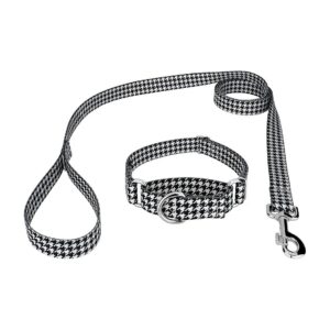 Heavy-Duty Martingale Dog Collar and Leash for Medium-Sized Dogs with Houndstooth Design