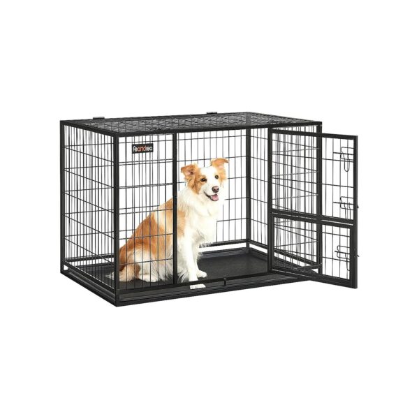 Heavy-Duty Metal Dog Crate for Medium and Large Dogs with Removable Tray and Double Doors