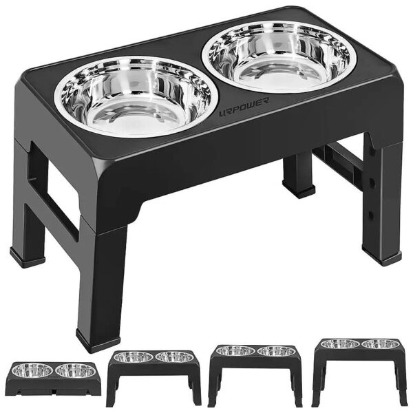 Height Adjustable Dog Bowl Stand with 2 Stainless Steel Bowls and Non-Slip Legs