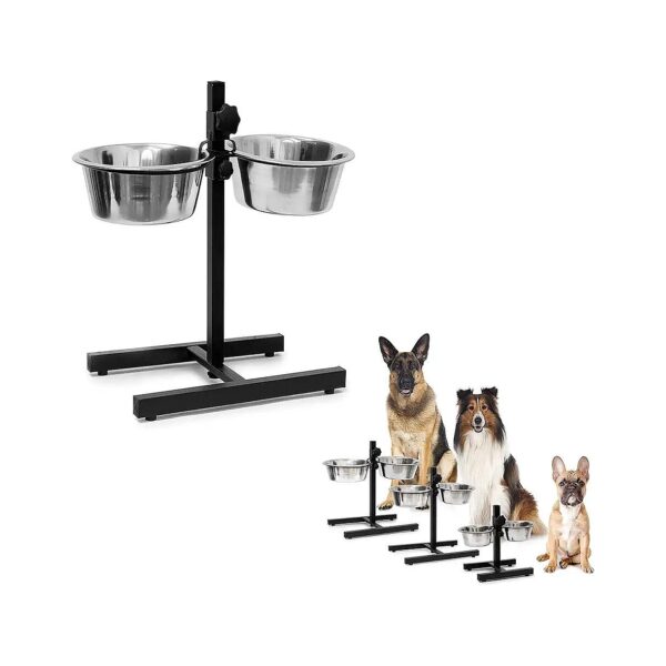 Height Adjustable Pet Feeding System with Stainless Steel Bowls and Stand