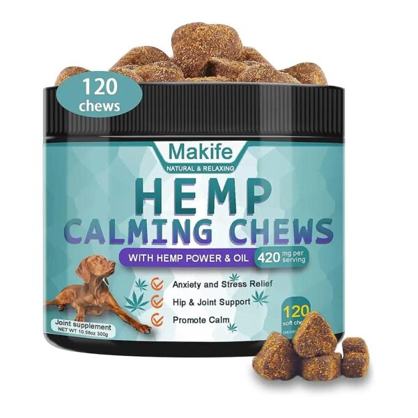 Hemp Calming Chews for Canine Anxiety Relief, 100% Natural and Non-GMO