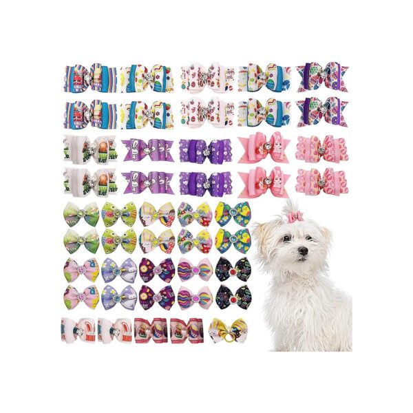 High Quality Easter Small Dog Hair Bows with Rubber Bands for Cats Rabbits Puppies