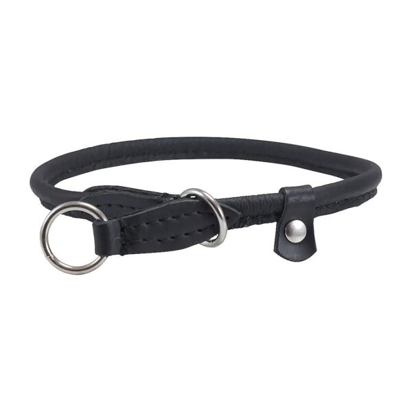 High Quality Genuine Leather Round Choke Collar for Long Haired Dogs Black 20 Inch Long