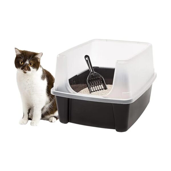 High Sided Open Top Cat Litter Tray with Tall Spray Shield and Scoop