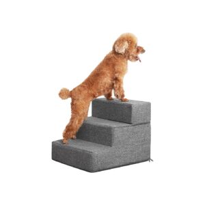 High-Density Foam Dog Stairs for Small Dogs, Grey, 3-Step Non-Slip Foldable Pet Stair