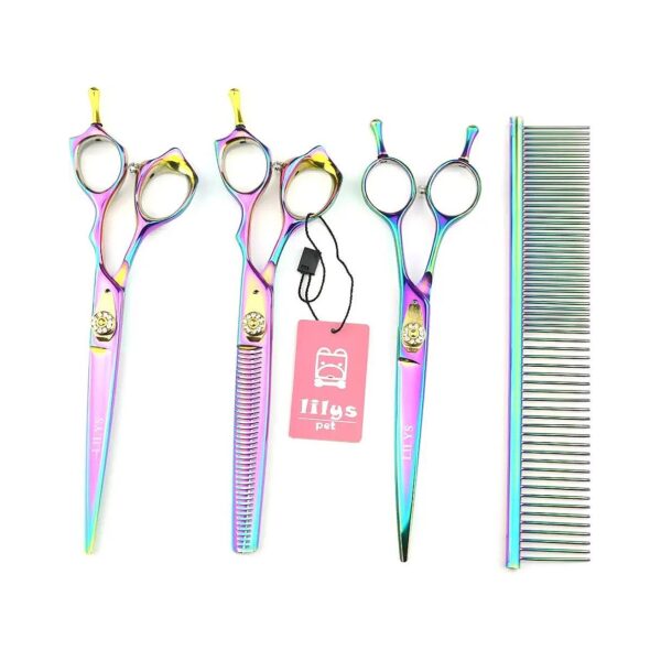 High-End Japanese 440C Pet Grooming Scissors Set Rainbow Stainless Steel