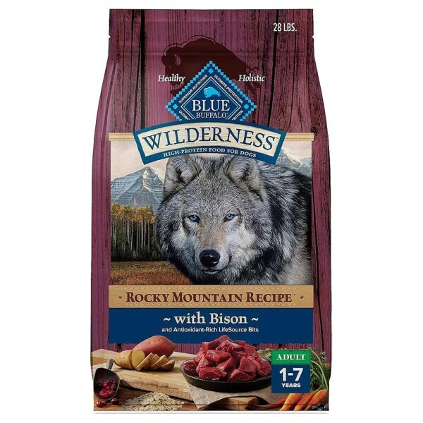 High-Protein Bison and Whole Grain Adult Dog Food with Natural Ingredients, 28 Lb Bag