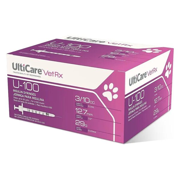 High-Quality 3/10cc Insulin Syringes with 100-Count Box for Diabetic Pets