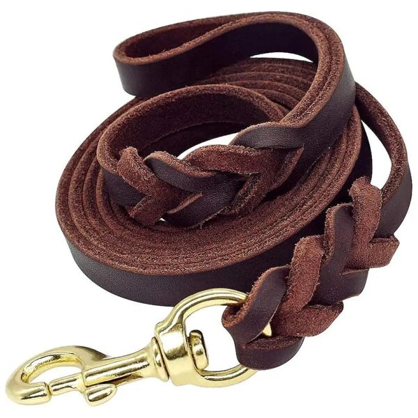 High-Quality Brown Leather Braided Dog Leash for Walking and Training