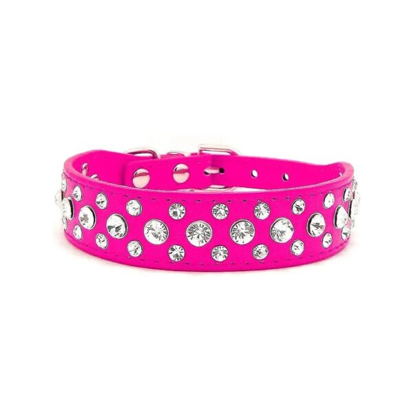 High-Quality Crystal Rhinestone Dog Collar with Buckle Closure for Small Hot Pink