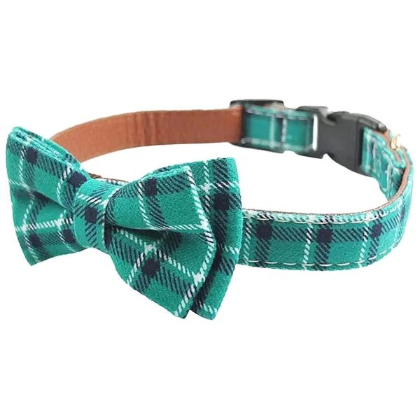 High-Quality Dog Collar with Cyan Plaid Pattern, Soft Faux Leather, and Adjustable Size