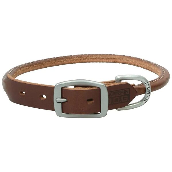 High-Quality English Bridle Leather Dog Collar 21 inches Brown Rolled Design