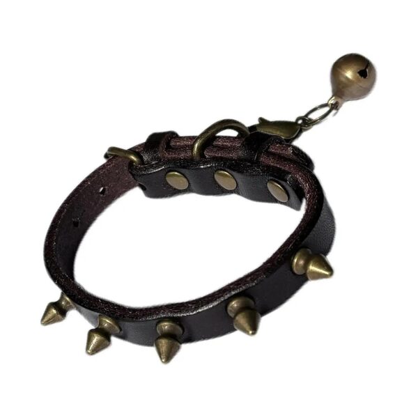 High-Quality Leather Collar with Spikes and Bell for Small Dogs and Cats