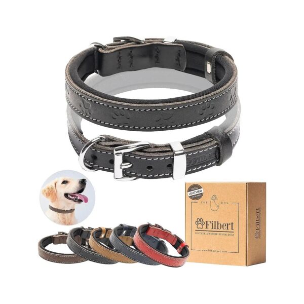 High-Quality Leather Dog Collar for Large Dogs - Pawprint Embossing for Comfort