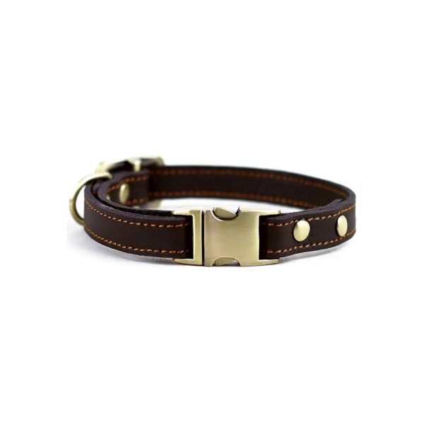 High-Quality Leather Dog Collar for Small Dog Breeds with Metal Buckle Brown Soft Padded