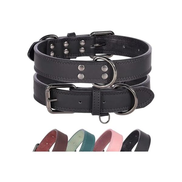 High-Quality Leather Dog Collar with Metal Buckle and Double D Rings for Large Dogs