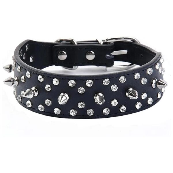 High-Quality Leather Dog Collars with Spikes and Rhinestones for Small to Medium Breeds