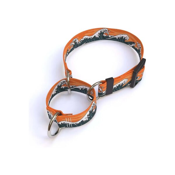 High-Quality Orange Polyester Dog Collar with Martingale Control for Small to Medium Dogs