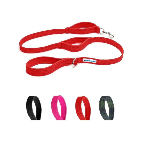 High-Quality Red Dog Leash with Padded Traffic Handles and Dual Layered Construction