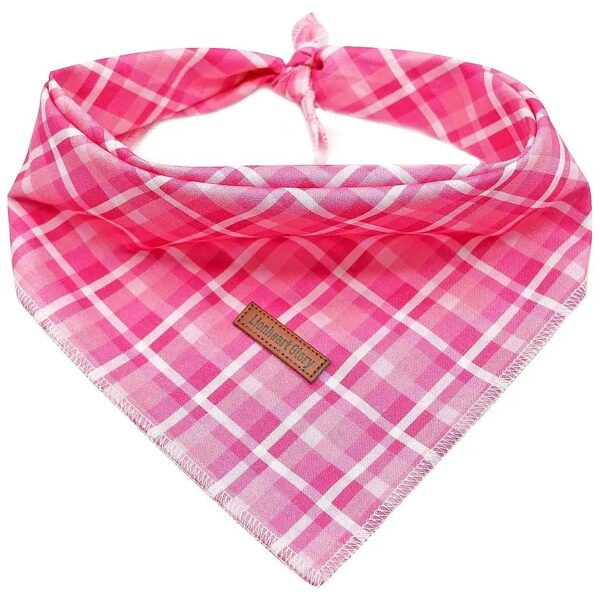 High-Quality Soft Pink Plaid Dog Bandana for Small Medium Large Dogs Adjustable Design