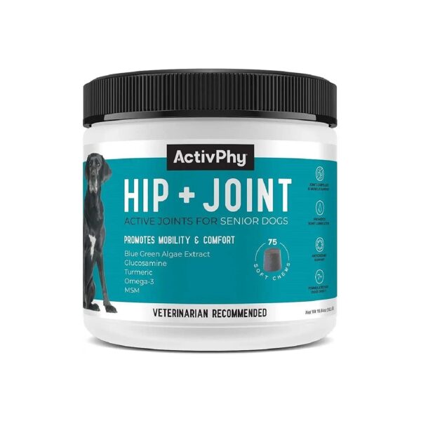 Hip Joint Care Supplement for Dogs with Glucosamine MSM Omega 3s Turmeric Antioxidants