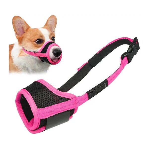 Hot Pink Dog Muzzle for Medium Size Dogs with Adjustable Neck Strap and Breathable Fabric