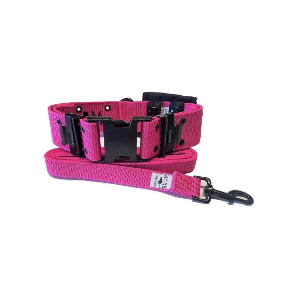 Hot Pink Tactical Dog Collar with 6 Foot Leash and Storage Pouch for Large Breed Dogs