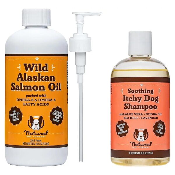 Hydrate & Soothe Itchy Skin with All-Natural Dog Shampoo & Salmon Oil Supplement