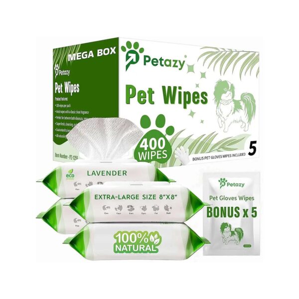 Hypoallergenic and Gentle 400 Dog Wipes with Bonus Glove Wipes Included