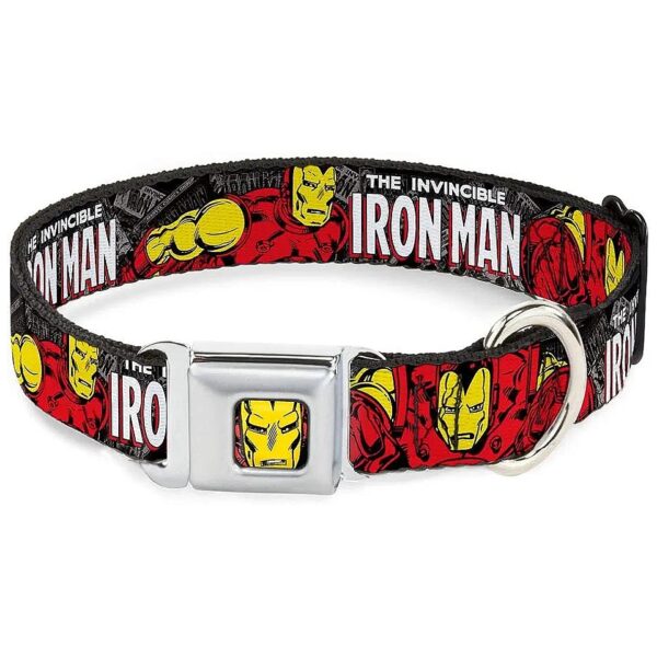 INVINCIBLE IRON MAN Comic Book Dog Collar Stacked Action Poses with Buckle Down Closure