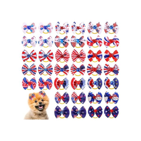 Independence Day Dog Hair Bows with Elastic Rubber Band for Girl Dogs and Pets