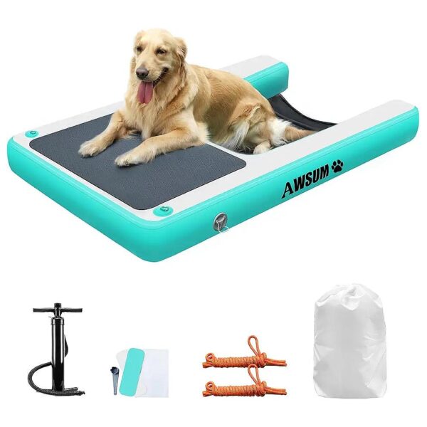 Inflatable Pool Float Ramp for Dogs with Non-Slip Pad and Secure Tethering System